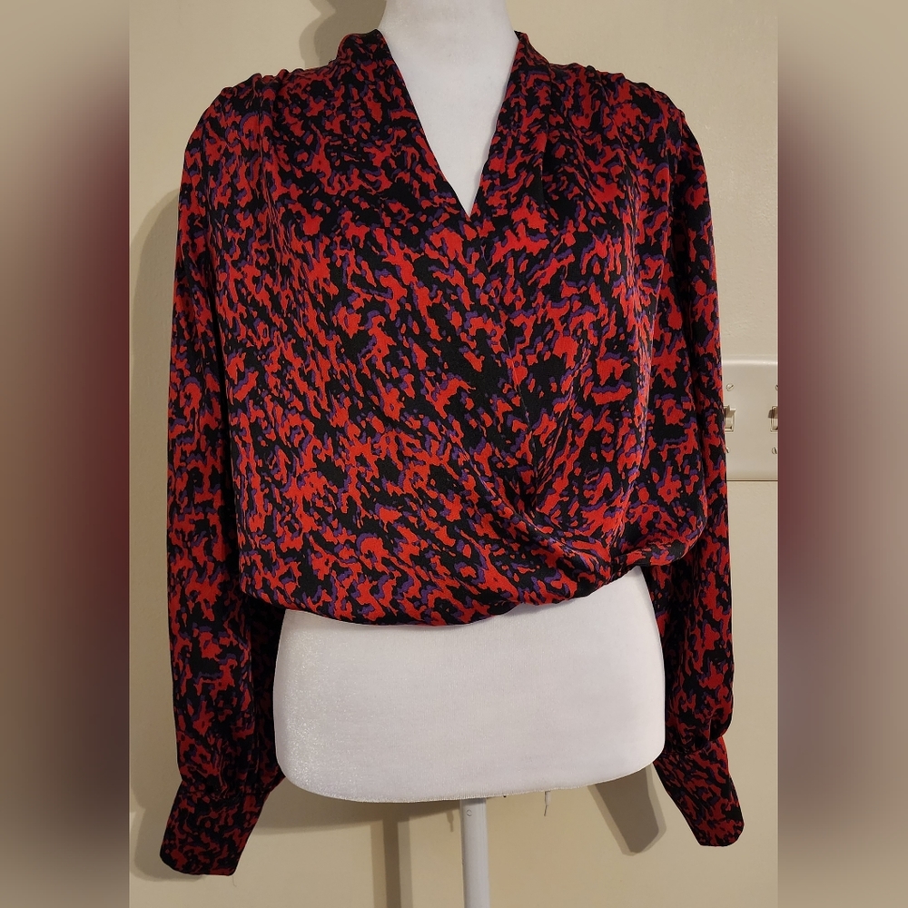 Express Bold Printed Balloon Sleeved Blouse Size XS